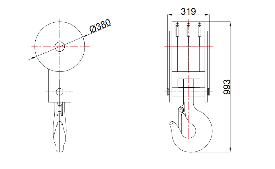 16 ton hook block 6/1 falls 17mm wire rope