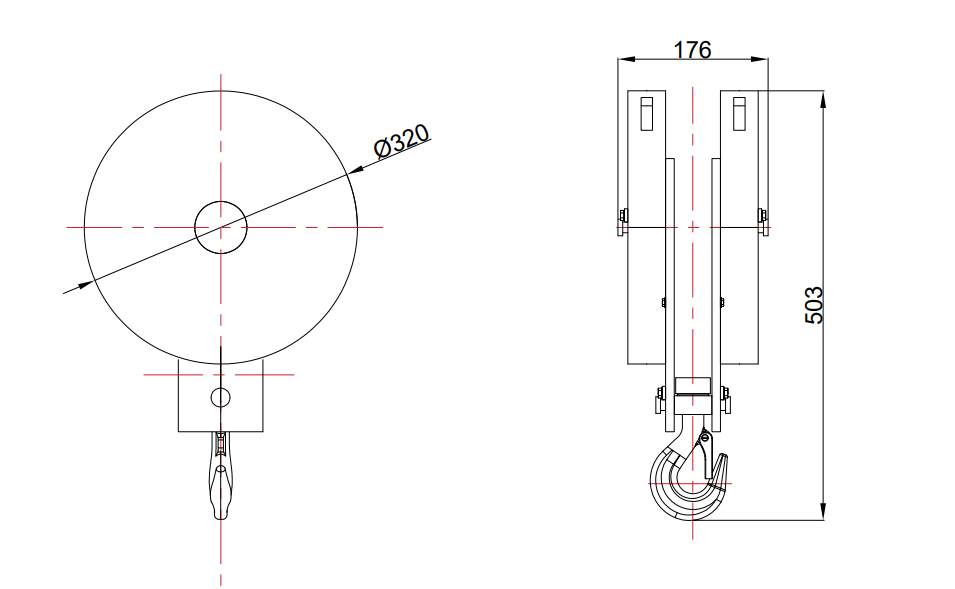 5 ton hook block 4/1 falls 14mm wire rope
